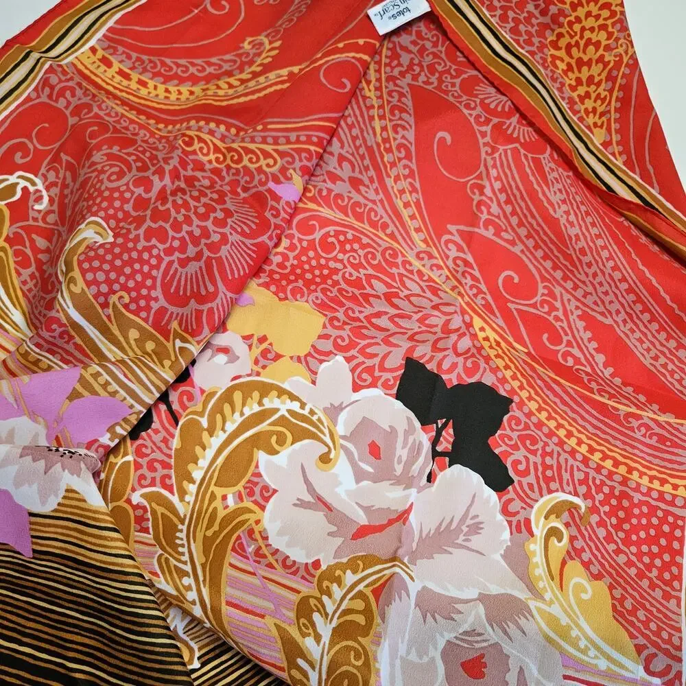 Vintage Totes Rain Scarf Water Repellent Floral Paisley‎ Print Red Gold Black